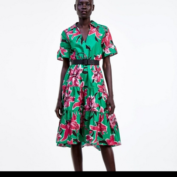 ✨2xHP✨Zara Floral Belted V-neck midi dress - Picture 10 of 14